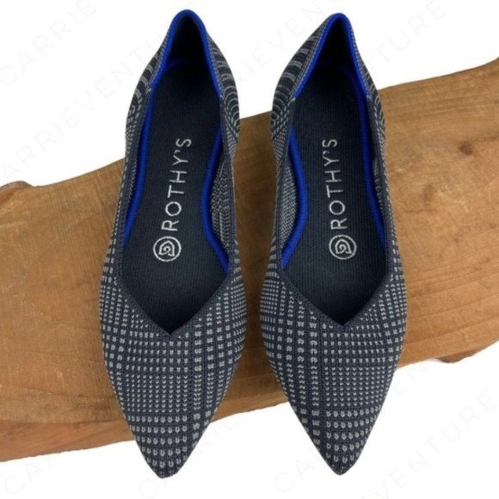 Rothy’s The Point Rare Black Glen Plaid Gray Old Money Dark Academia Flats Shoes